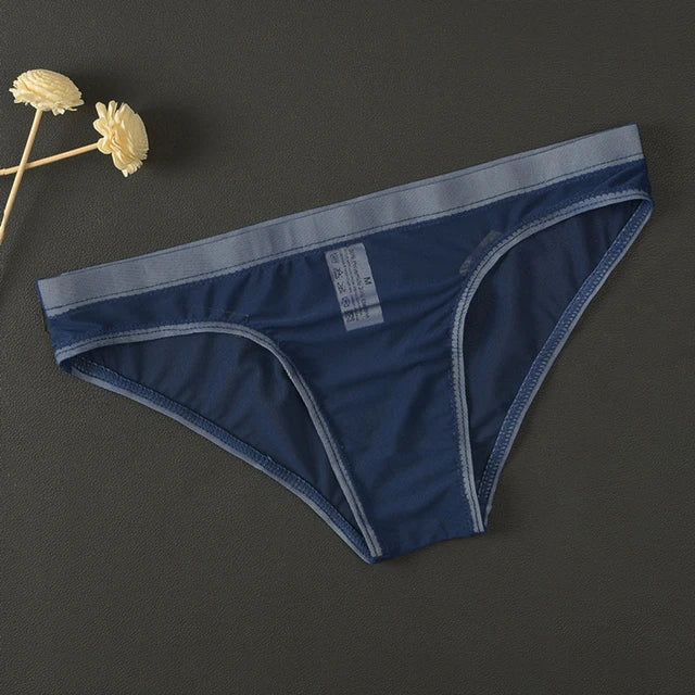 Men's Ice Silk Sexy Underwear Low Rise Briefs Seamless Breathable Mesh Panties See Through Lingerie Low Waist Soft Underwear