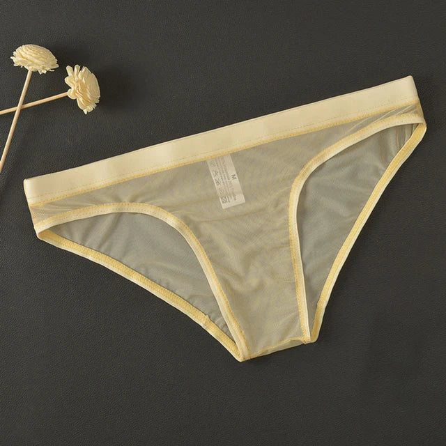 Men's Ice Silk Sexy Underwear Low Rise Briefs Seamless Breathable Mesh Panties See Through Lingerie Low Waist Soft Underwear