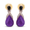 18K Rose Gold Flash Plated .925 Sterling Silver Purple Enamel 1/5 Cttw Round Pave-Set Diamond and 5.5 x 4mm Pear-Shaped Black Onyx Drop Earrings (F-G Color, VS1-VS2 Clarity)