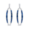18K White Gold 1.11 Cttw Blue Round Diamond and Blue Sapphire Openwork Oval Shaped Dangle Earrings (F-G Color, VS1-VS2 Clarity)
