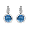 18K White Gold Bezel Set 11mm Blue Topaz and 1/2 Cttw Invisible Set Diamond Bale Dangle Earrings (F-G Color, VS1-VS2 Clarity)