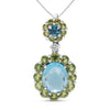 18k White Gold 0.05 Cttw Round Diamond and Blue Topaz and Green Peridot Gemstone Halo Drop 18" Pendant Necklace (F-G Color, VS1-VS2 Clarity)
