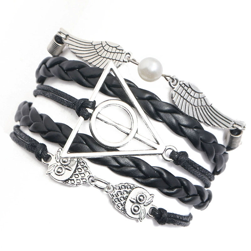 Fashion Harry Potter Deathly Hallows Leather Cord Bracelet