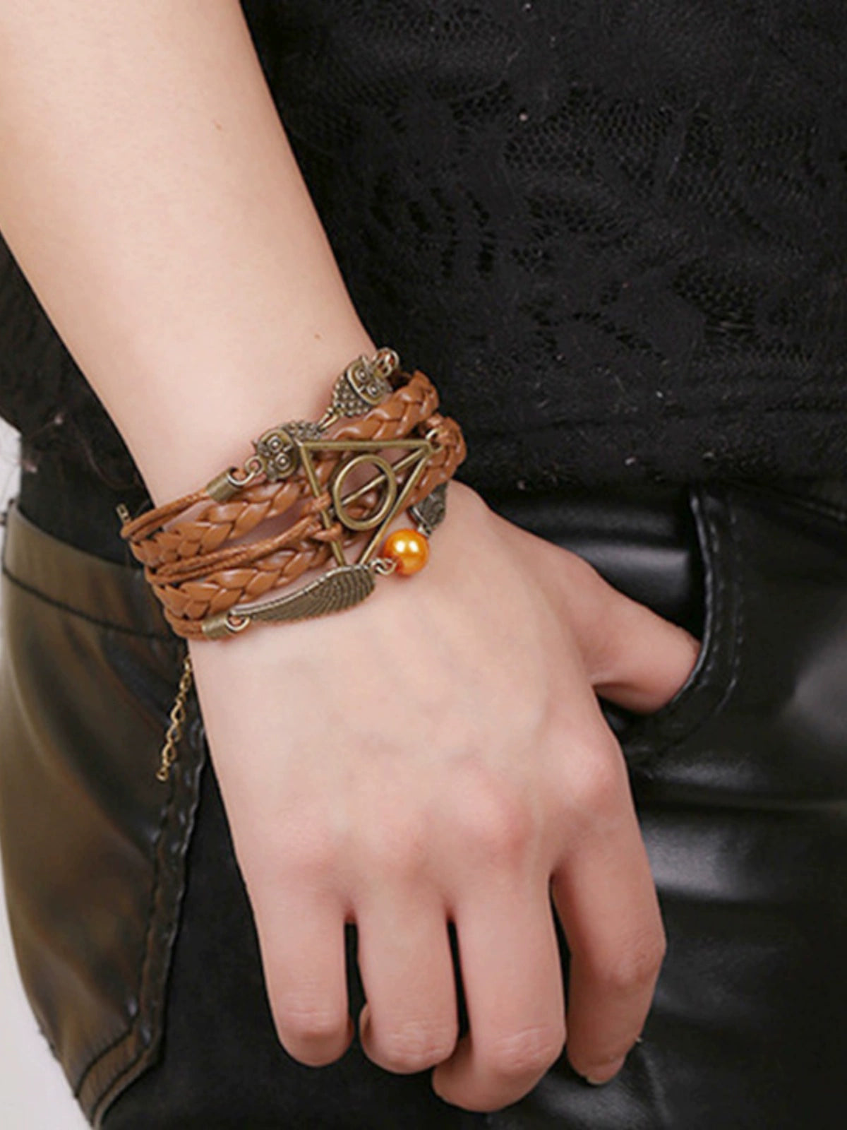 Fashion Harry Potter Deathly Hallows Leather Cord Bracelet