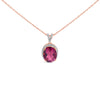 14K Rose Gold Vermeil Sterling Silver 1/5 Cttw Diamond Pink Quartz Oval Pendant Necklace