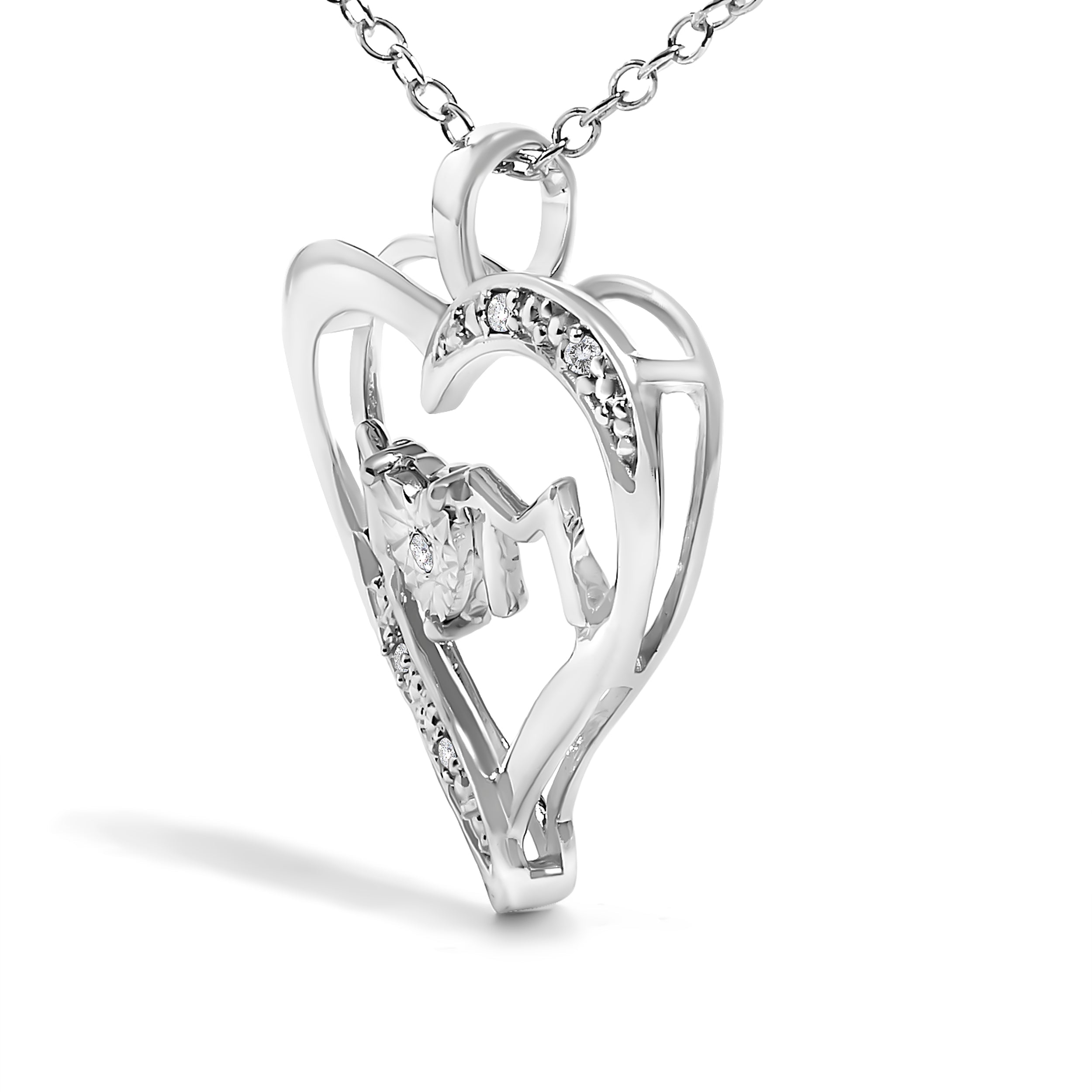 .925 Sterling Silver Diamond Accent MOM with Heart Pendant Necklace (J-K Color, I2-I3 Clarity) - 18" Inches