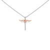 14K Rose Gold Plated Sterling Silver 1/5 Cttw Diamond Wing Cross Pendant Necklace