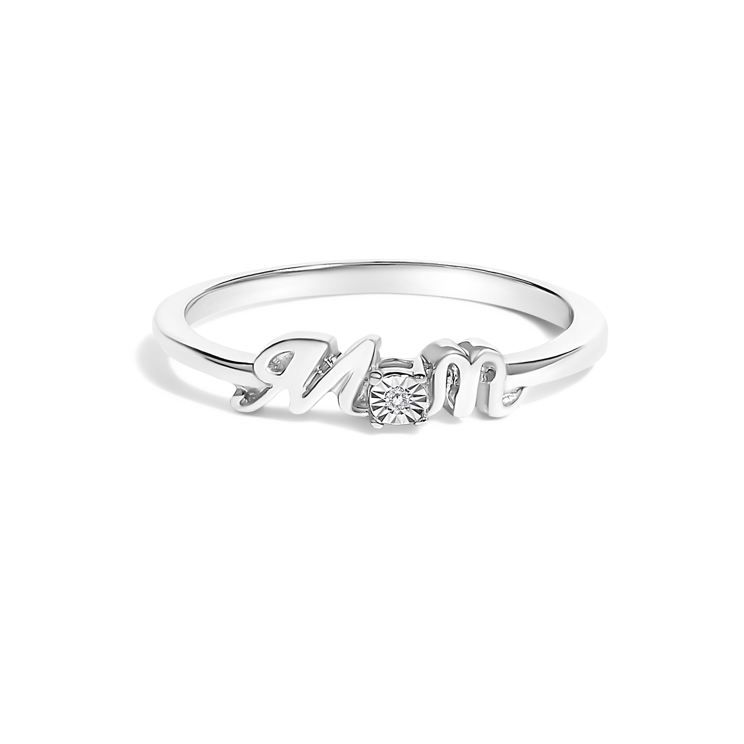 .925 Sterling Silver Diamond Accent "MOM"  Ring (J-K Color, I2-I3 Clarity) - Ring Size 7
