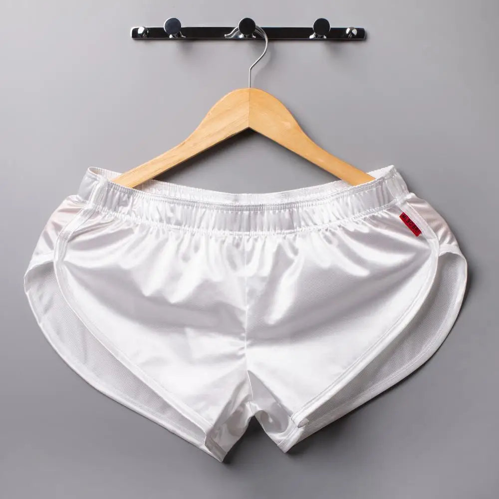 Mens Sexy Pajamas Boxer Shorts Smooth Silk Underwear Men Sleep Bottoms Homewear Lounge Shorts Male Panties Boxers