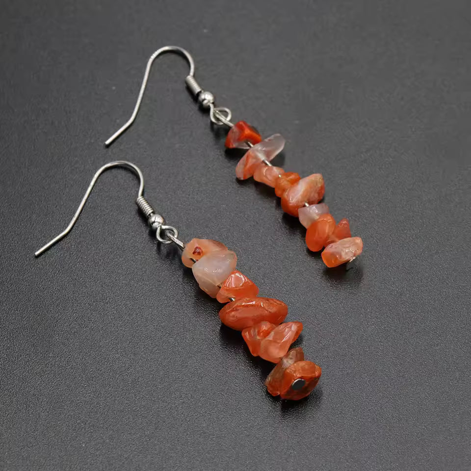 Natural Stone Chip Dangle Earrings With Sterling Silver Hooks