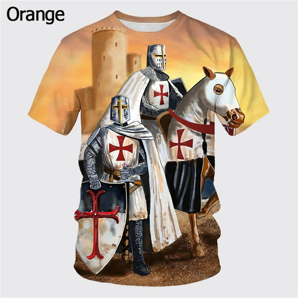 Fashion Retro Knights Templar 3D Printed Men's T-Shirts Summer Casual Streetwear Couple Tees Short Sleeve Tops Drop Shipping 5XL
