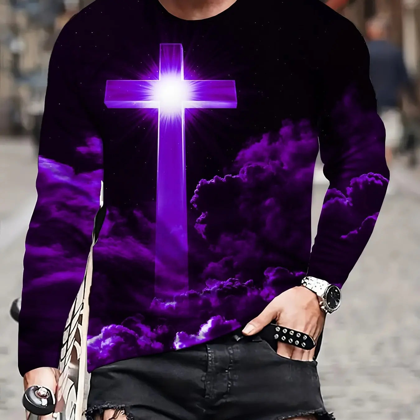 2024 new men's long-sleeved t-shirt 3D printing high-definition cross printing men's autumn tops casual round neck street