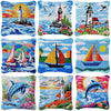 Lighthouse Sailing Latch Hook Set Embroidery Latch Hook Kit Marine Animals Latch Hook Pillow Set Button Pad Package Handmade DIY