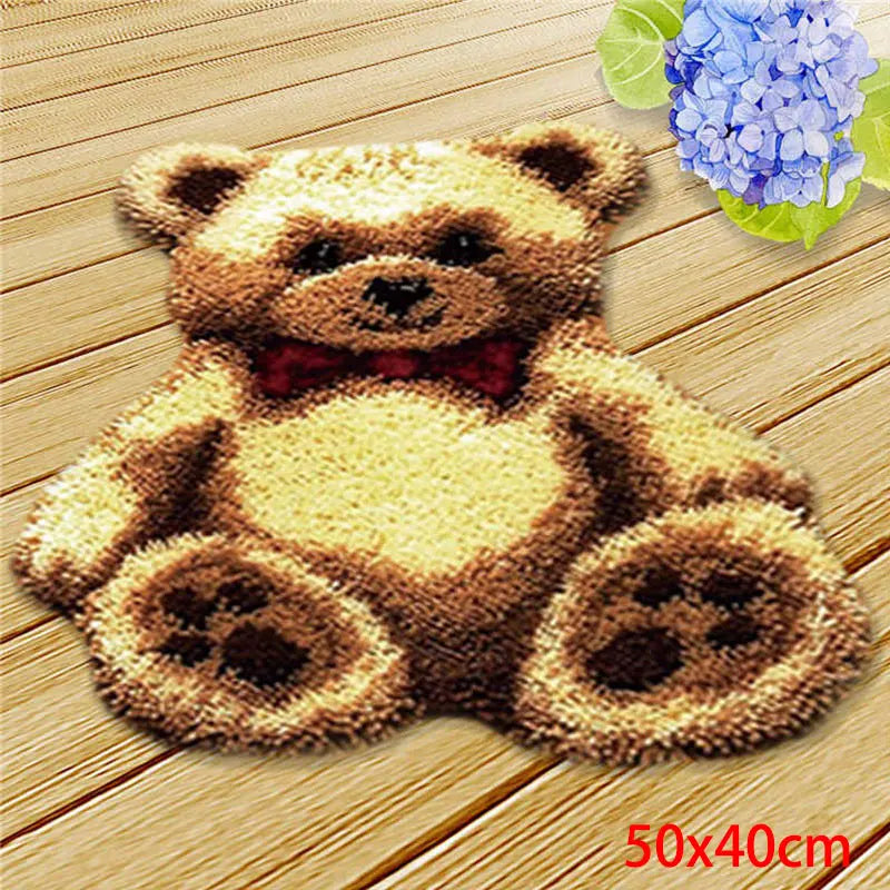 Cute Bear Carpet Embroidery Latch Hook Kit Cartoon Animal Undefined Latch Hook Rug Button Pad Package Smyrna Package Carpet DIY
