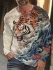 2024 new men's Ukiyoe long-sleeved T-shirt 3D printed high-definition tiger print men's autumn tops casual round neck T-shirt