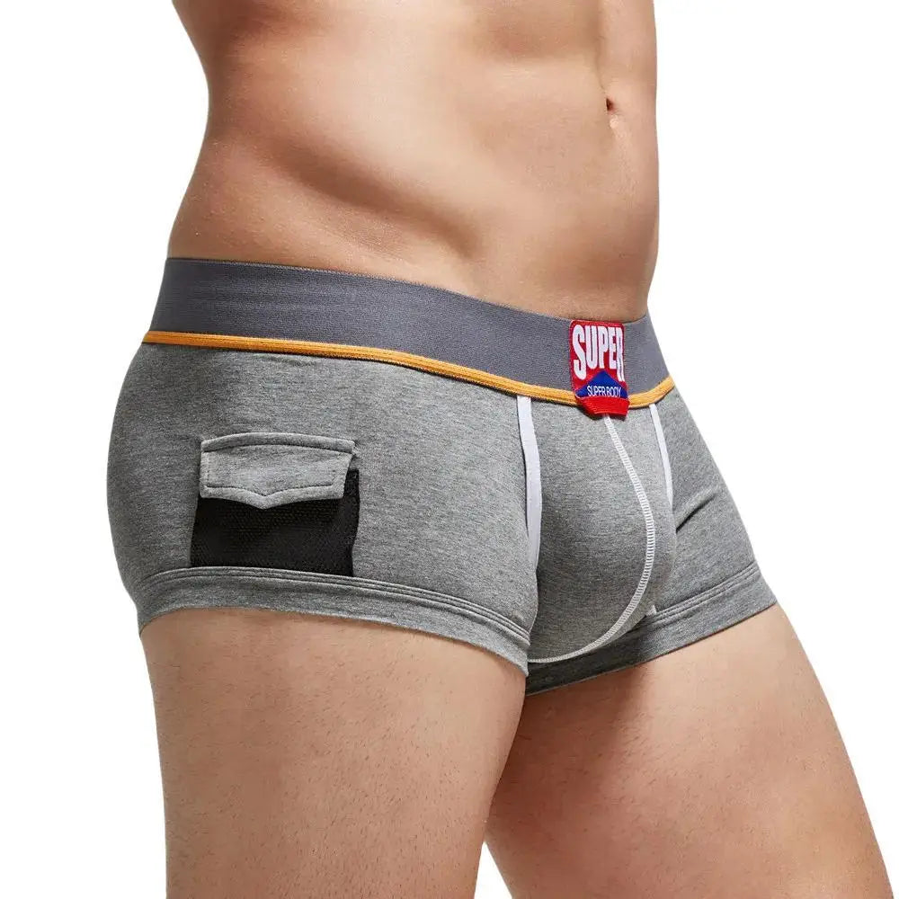 SUPERBODY Men's Boxer Shorts Cotton Solid Sexy Underwear U convex Pouch Boxers Briefs Pocket Decorative Male Panties