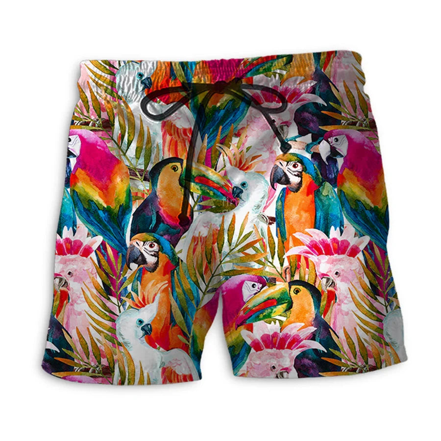 New men's summer shorts loose and luxurious shorts 3D printed casual parrot bird print original stay shorts Hawaii beach shorts