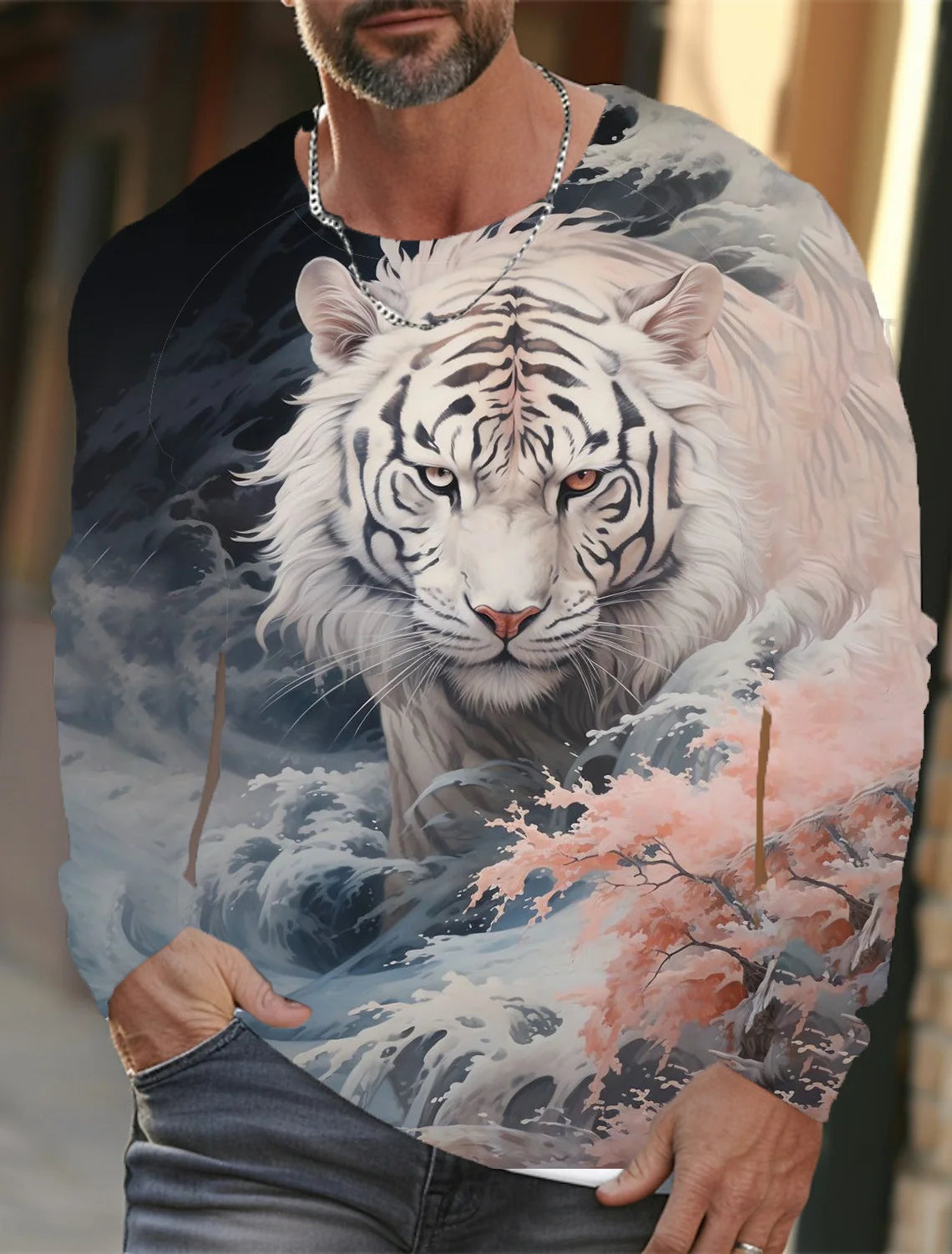 2024 New Tiger Print Pullover Autumn Winter Men's Casual Long Sleeve Round Neck Sweatshirt Streetwear Harajuku Men's Wear