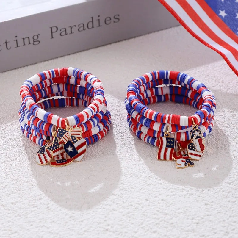 American Flag Bracelets US Red White Blue Color Bracelet with Simple and Adjustable Elasticity Patriot Bracelet Jewelry Gift