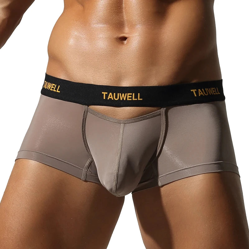 Men's flat underwear, ice silk high elasticity close fitting low waist fashionable solid color hollow thin breathable mesh style