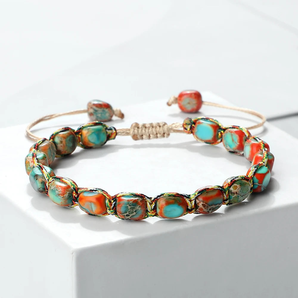 Bohemian Imperial Stone Beaded Bracelet Handmade  Braided String Bangles Friendship Jewelry Gift Vintage Design Strand Bracelets