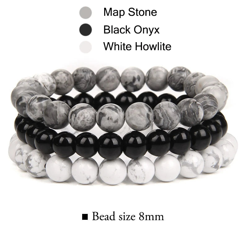 3Pcs/set 8mm Natural Stone Beads Bracelet Set Pink Zebra Rhodonite Moonstone Agates Hematite Bracelets For Women Men Jewelry