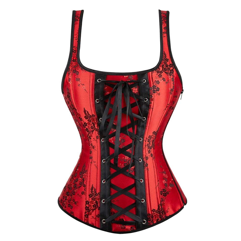 Steampunk Straps Overbust Corset With Cup Zipper Sexy Jacquard Floral Corset Waist Cincher Bustier Lingerie Top Plus Size