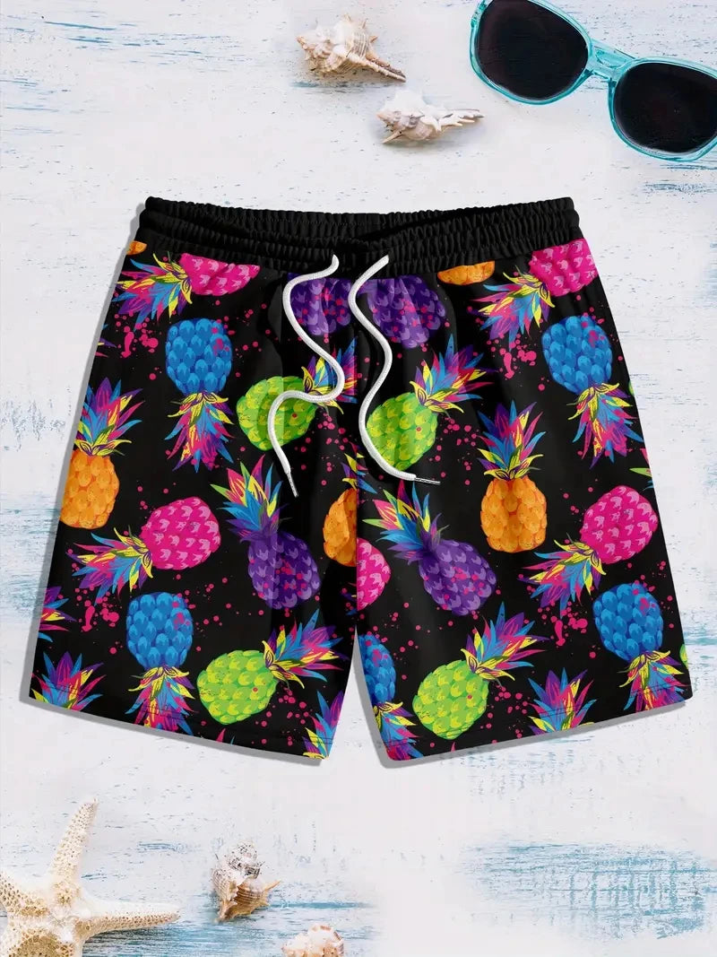 Men's Beach Shorts 3D Print Cartoon Pineapple Graphic Shorts Swim Trunks Summer New Quick Dry Holiday Harajuku Hawaiian Shorts