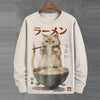 Japanese Ukiyo-e Hoodied Men's Sweatshirts Pullover Sea Wave Ramen Graphic Print Long Sleeves Hoodies Oversized Men Clothing Top