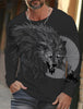 2024 new men's long-sleeved t-shirt 3d printed high-definition wolf animal print men's autumn tops casual round neck t-shirt