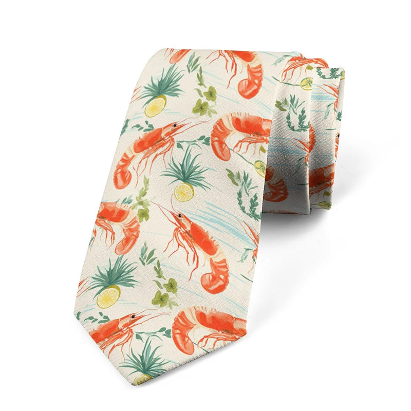 Fun and novel lobster and crab picture design tie fashion animal print men's tie wedding party Halloween shirt accessories