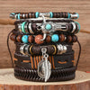 Vintage Feather Casual 6 Pc/set Tree Handmade Men Bracelets Male Women Leather Bracelets Men Bangle Wholesale Jewelry Gift