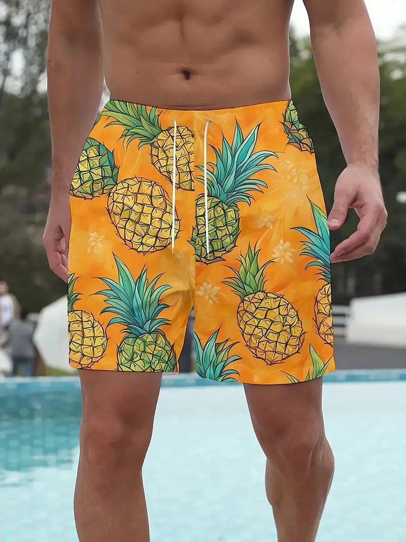 Men's Beach Shorts 3D Print Cartoon Pineapple Graphic Shorts Swim Trunks Summer New Quick Dry Holiday Harajuku Hawaiian Shorts
