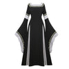 Women Medieval Renaissance Trumpet Sleeve Retro Loor Length Gown Lace Trim Irish Over Long Dress Halloween Costume Plus Size