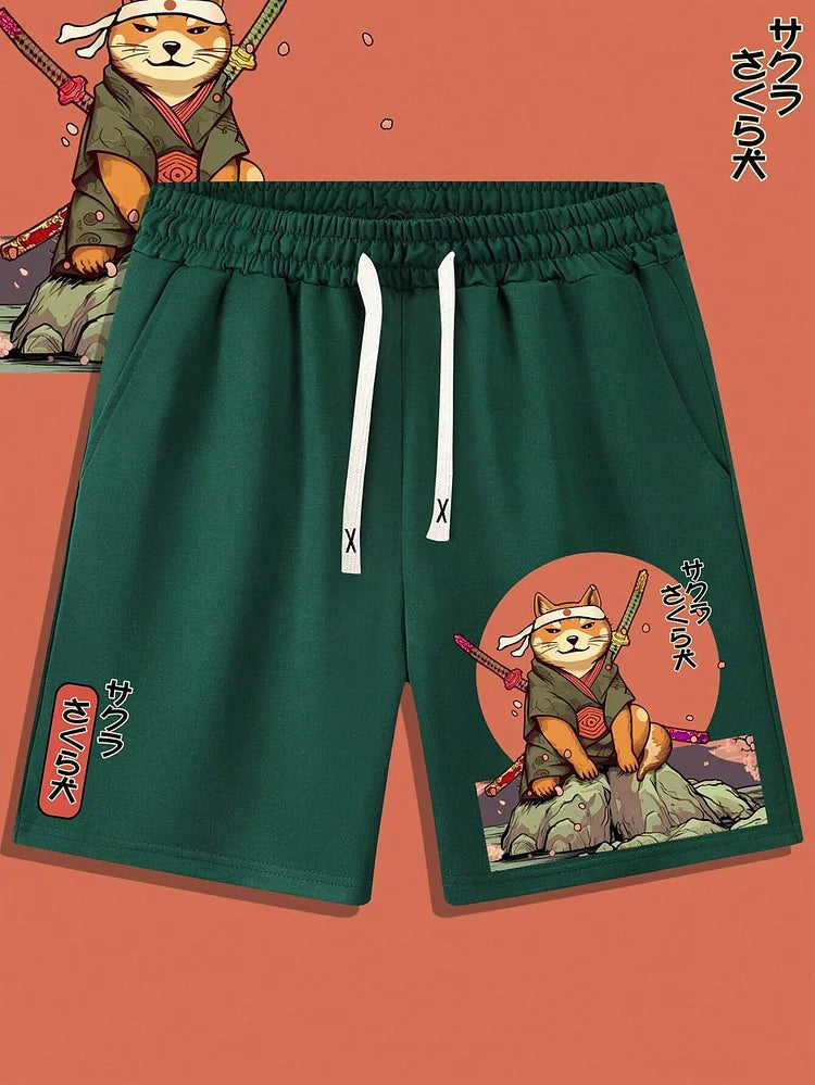 Men's swimming trunks 3D Japanese cat warrior print beach shorts quick-drying outdoor leisure sports shorts casual men's shorts