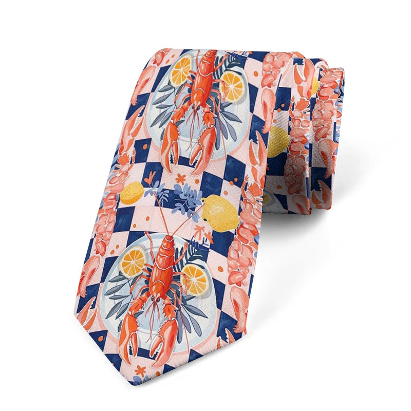 Fun and novel lobster and crab picture design tie fashion animal print men's tie wedding party Halloween shirt accessories