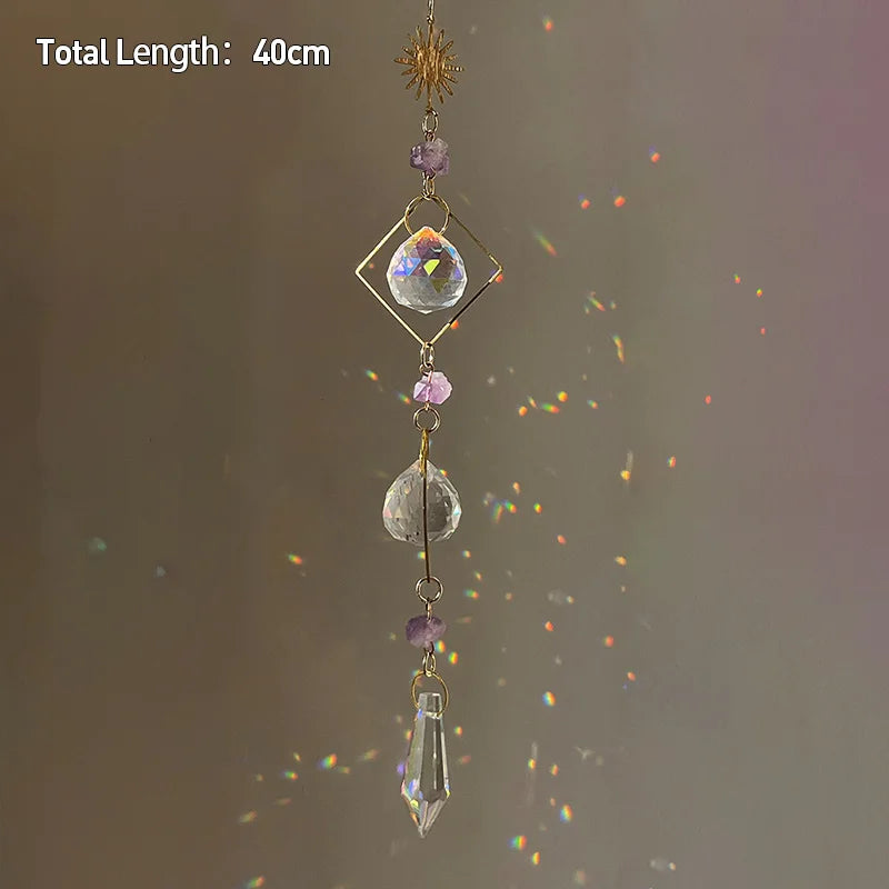 Hanging Crystal Pendant Garden Suncatcher Wind Chimes Rainbow Prism Crystal Chain for Window Drop Bell Christmas Tree Home Decor