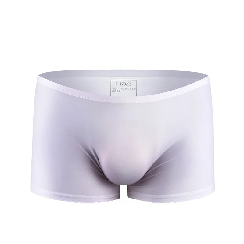 Ice silk underwear men's seamless ultra-thin transparent boxer shorts sexy one piece summer breathable youth tide four corners