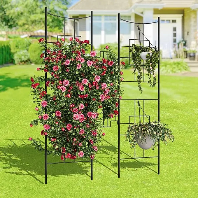 No Dig Dog Fence Outdoor - 66.9 Inch Tall Rustproof Animal Barrier with Gate, Decorative Garden Fence Panels for Yard Border