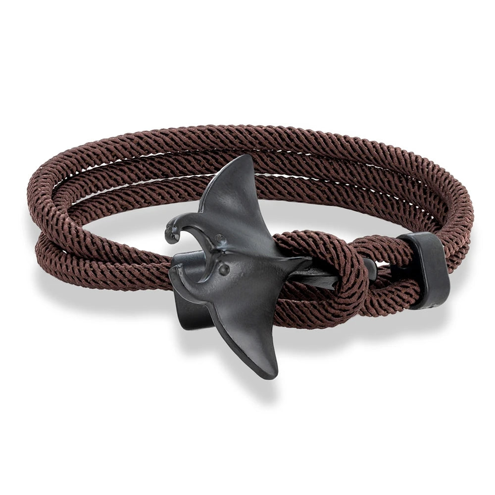 MKENDN Ocean Style Manta Ray Multilayer Rope Bracelet Charms Men Women Beach Wristband Adjustable Jewelry Homme