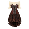 Steampunk Gothic Corset Dress Vintage Faux Leather Corset Renaissance Blouse Asymmetrical Floral Skirt Cosplay Pirate Costumes