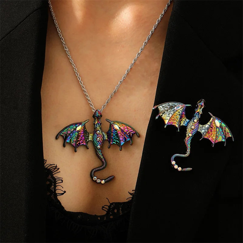 Gothic Colorful Flying Dragon Necklace for Woman Man Punk Jewelry Goth Pendants Necklaces Enamel Fly Dragon Collar collares