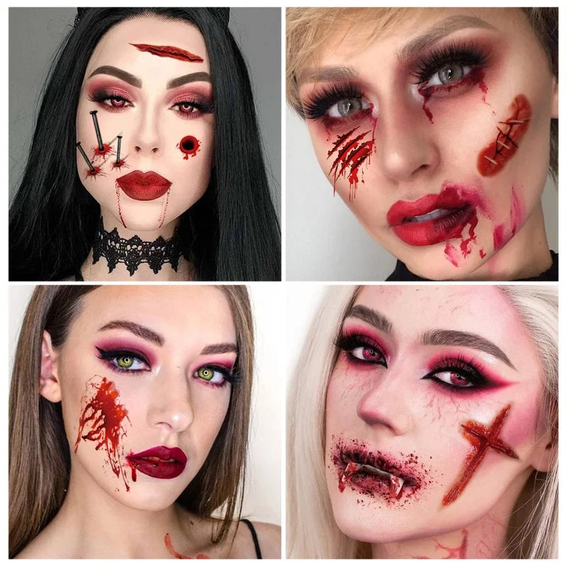 Halloween Big Scars 3D Tattoo Temporary Bloody Marks Skull Disposable Party Makeup Horrible Body Art Festival Sticker Waterproof