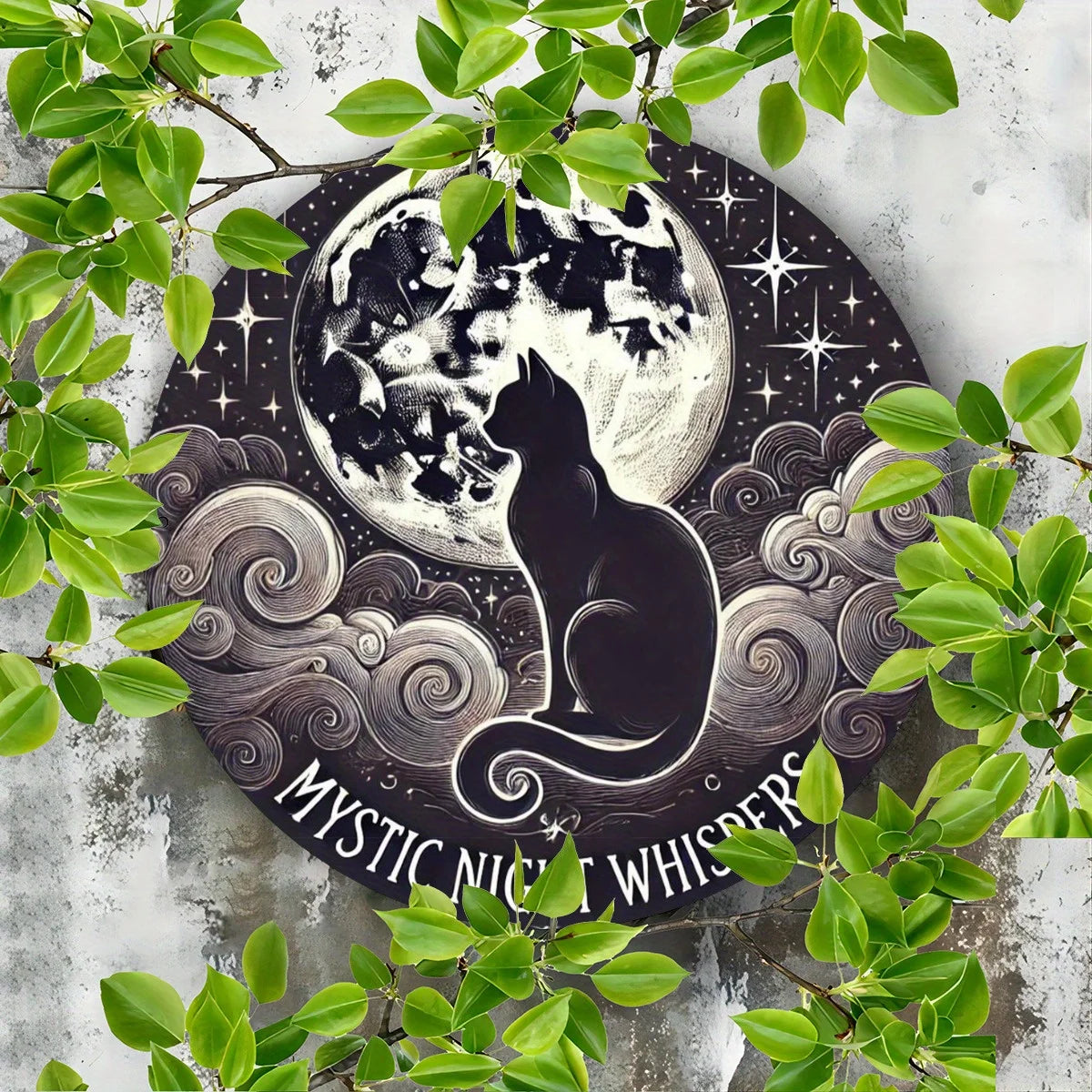 Mystic Whispers Black Cat & Moon 7.8" Iron Wall Art Plaque - Detailed 2D Print for Indoor/Outdoor Home Decor, Ideal Gift