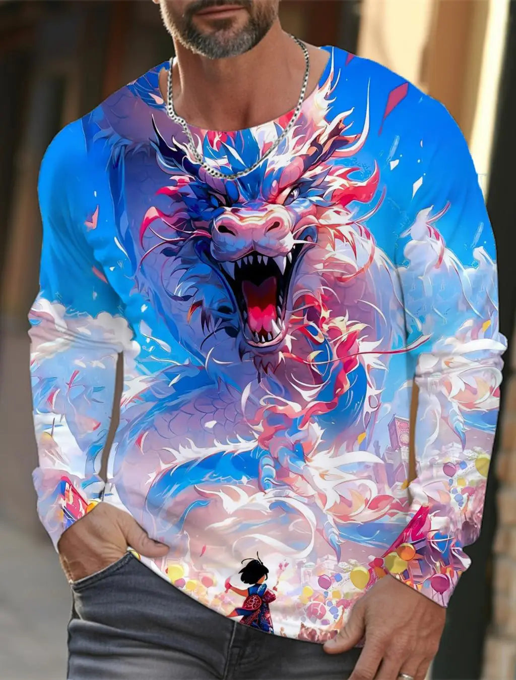 2024 luck for Dragon yea 3d T-shirt autumn men's shirt 3d printed T-shirt casual long sleeve street born in the year