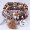 DIEZI Bohemian Multicolor Pink Crystal Beads Bracelets Women Girls Elastic Tassel Wing Letters Rope Bracelet Pulseira Feminina