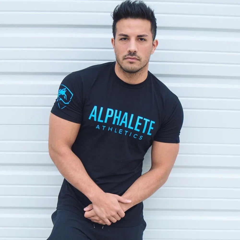 New Cotton Casual Print T-shirt Men Short Sleeve Skinny Tees Shirt Male Gym Fitness Tops Summer Sport Training Crossfit Clothing