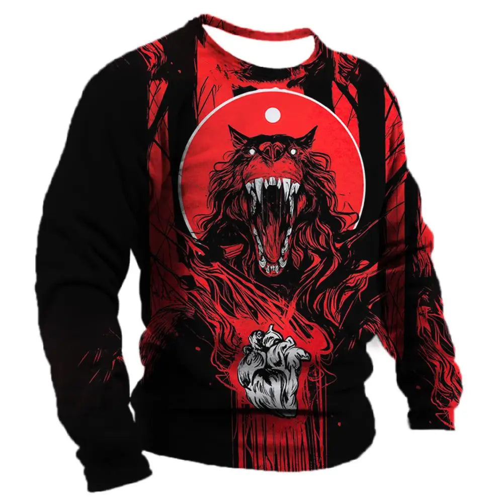 Men's Long Sleeve T-shirt Winter 3D Animal Print T Shirts Street Fashion Wolf Pattern Tops Tees Oversized Men's Clothing