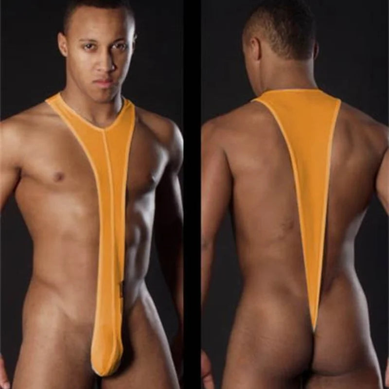 GUUOAT Gay Pornographic Bodysuit for Men Overall Pullover Fun Underwear Strap Pants Latex Male Fetishism Secret Brief Small Bag