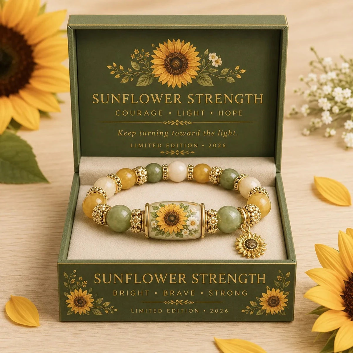 BEE HAPPY Healing Daisy Beaded Bracelet for Women Yellow Green Charm Elastic Wrist Jewelry Nature Inspired Sweet Gift for Her
